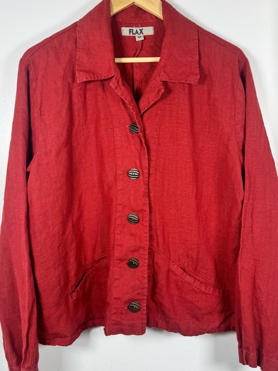 Flax Jackets & Blazers - FLAX red 100% linen button Up shirt jacket Womens Medium Minimalist Cottagecore